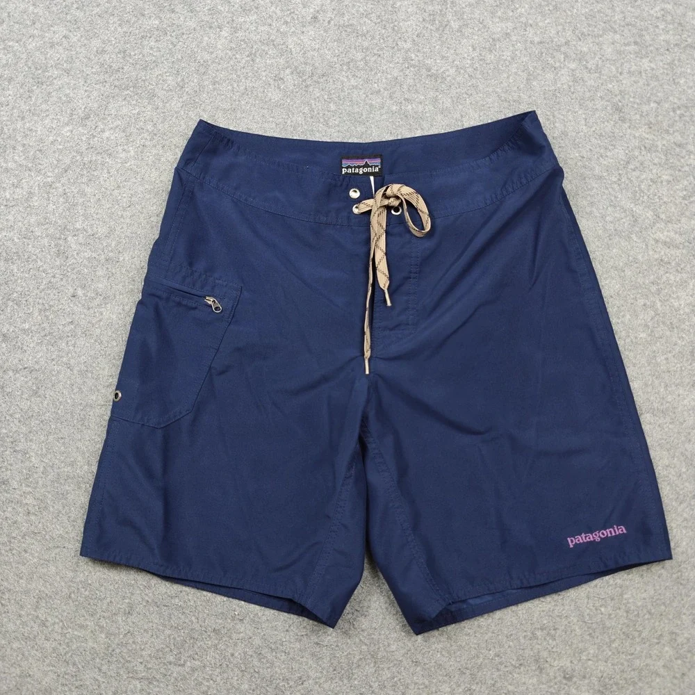 Patagonia Board Shorts Mens 30 Blue Swim Trunks Drawstring Zip Pocket Quick Dry